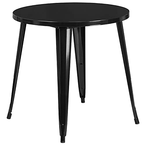 Flash Furniture Commercial Grade 30" Round Black Metal Indoor-Outdoor Table Set with 2 Cafe Chairs