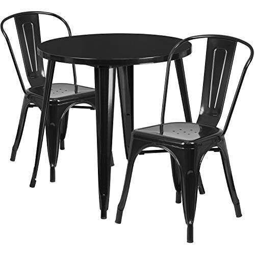 Flash Furniture Commercial Grade 30" Round Black Metal Indoor-Outdoor Table Set with 2 Cafe Chairs