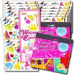 disney princess stickers party favors - bundle of 12 sheets 240+ stickers plus princess castle door hanger