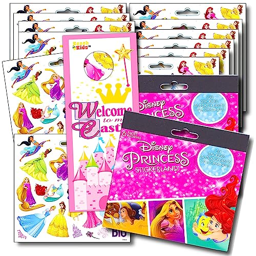 Disney Princess Stickers Party Favors - Bundle of 12 Sheets 240+ Stickers Plus Princess Castle Door Hanger