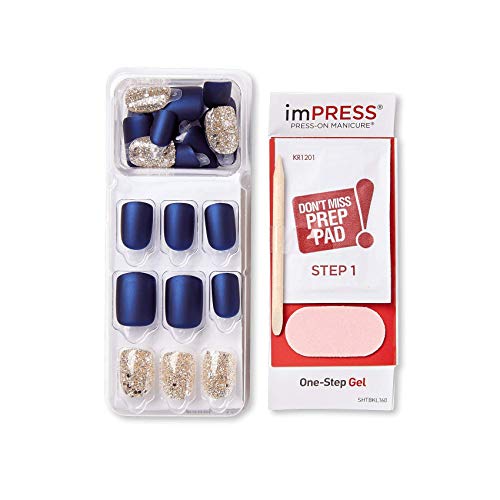 KISS imPRESS Press-On Manicure, Nail Kit, PureFit Technology, Short Press-On Nails, 'Wannabe Star', Includes Prep Pad, Mini Nail File, Cuticle Stick, and 30 Fake Nails