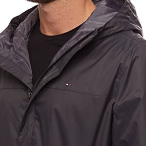 Tommy Hilfiger Men's Lightweight Breathable Waterproof Hooded Jacket, Charcoal, Large