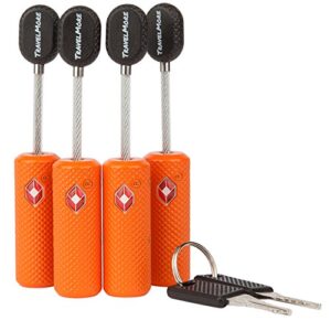 4 pack tsa approved luggage locks with keys for travel – flexible ultra secure mini key padlock & metal zinc alloy material – orange