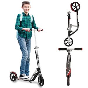 hudora scooter with big wheels, lightweight durable all-aluminum frame for kids 8 years and up, teens 12 years and up, adult