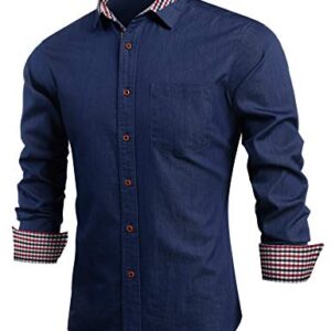 COOFANDY Men's Casual Slim Fit Button Down Closure Long Sleeve Dress Shirt, 02-dark Blue, Medium