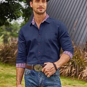 COOFANDY Men's Casual Slim Fit Button Down Closure Long Sleeve Dress Shirt, 02-dark Blue, Medium