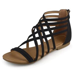 journee collection womens hanni flat gladiator sandal caged multi-strap design medium and wide width, black, 10