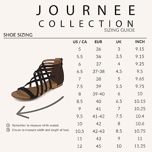 Journee Collection Womens Hanni Flat Gladiator Sandal Caged Multi-Strap Design Medium and Wide Width, Black, 10