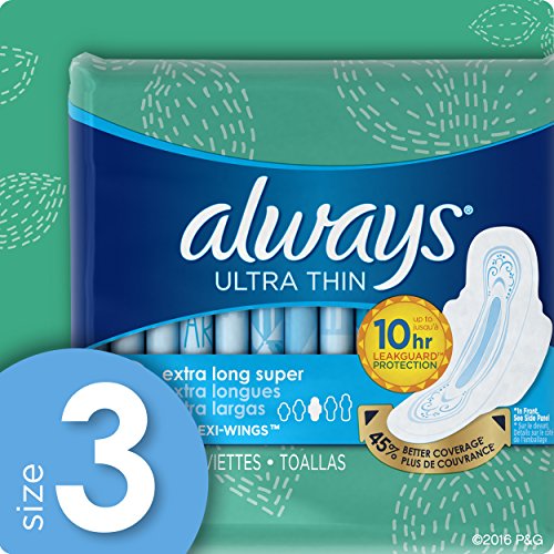 Always Ultra Thin, Size 3, Extra Long Super Pads With Wings, Unscented, 14 Count