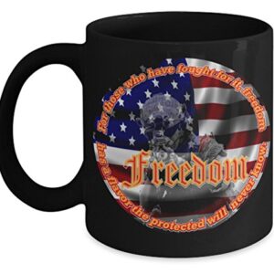 Vitazi Kitchenware Novelty Gifts - Patriotic Mug (11oz) For Those Who Have Fought For It, Freedom Has a Flavor The Protected Will Never Know, With Image Ceramic Coffee Cup (Black)