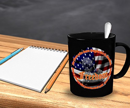 Vitazi Kitchenware Novelty Gifts - Patriotic Mug (11oz) For Those Who Have Fought For It, Freedom Has a Flavor The Protected Will Never Know, With Image Ceramic Coffee Cup (Black)