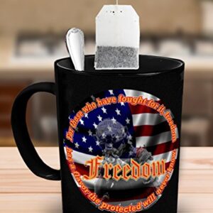 Vitazi Kitchenware Novelty Gifts - Patriotic Mug (11oz) For Those Who Have Fought For It, Freedom Has a Flavor The Protected Will Never Know, With Image Ceramic Coffee Cup (Black)