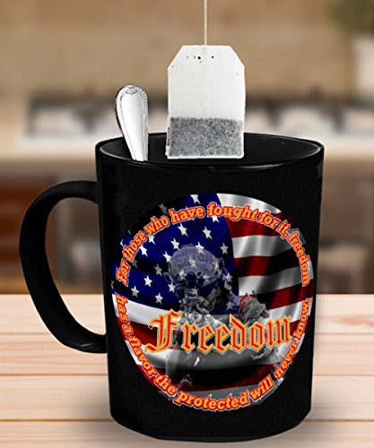 Vitazi Kitchenware Novelty Gifts - Patriotic Mug (11oz) For Those Who Have Fought For It, Freedom Has a Flavor The Protected Will Never Know, With Image Ceramic Coffee Cup (Black)