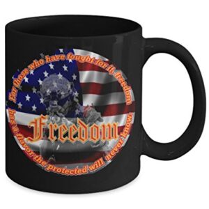 Vitazi Kitchenware Novelty Gifts - Patriotic Mug (11oz) For Those Who Have Fought For It, Freedom Has a Flavor The Protected Will Never Know, With Image Ceramic Coffee Cup (Black)