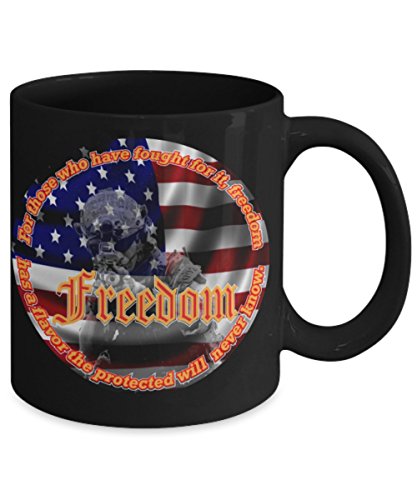 Vitazi Kitchenware Novelty Gifts - Patriotic Mug (11oz) For Those Who Have Fought For It, Freedom Has a Flavor The Protected Will Never Know, With Image Ceramic Coffee Cup (Black)