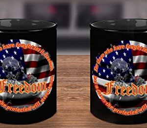 Vitazi Kitchenware Novelty Gifts - Patriotic Mug (11oz) For Those Who Have Fought For It, Freedom Has a Flavor The Protected Will Never Know, With Image Ceramic Coffee Cup (Black)