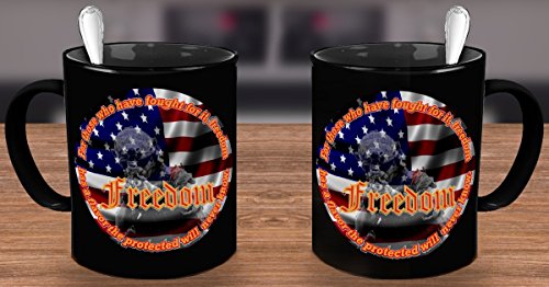 Vitazi Kitchenware Novelty Gifts - Patriotic Mug (11oz) For Those Who Have Fought For It, Freedom Has a Flavor The Protected Will Never Know, With Image Ceramic Coffee Cup (Black)