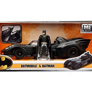 Dc Comic 1989 Batmobile With 2.75" Batman Metals Diecast Vehicle With Figure, Black