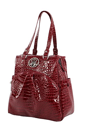 Kathy Van Zeeland Croco PVC Designer Luggage - 4 Piece Softside Expandable Lightweight Spinner Suitcases - Travel Set includes a Dowel and Shopper Bags, 20-Inch Carry On & 28-Inch Suitcase (Burgundy)