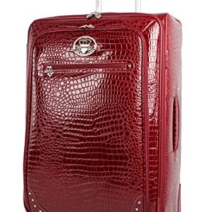 Kathy Van Zeeland Croco PVC Designer Luggage - 4 Piece Softside Expandable Lightweight Spinner Suitcases - Travel Set includes a Dowel and Shopper Bags, 20-Inch Carry On & 28-Inch Suitcase (Burgundy)