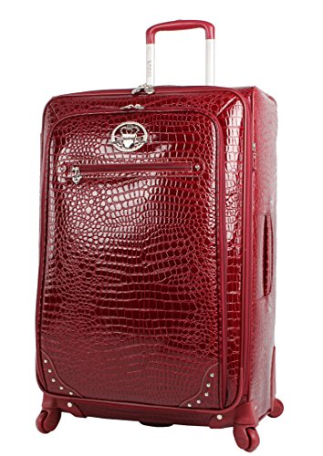 Kathy Van Zeeland Croco PVC Designer Luggage - 4 Piece Softside Expandable Lightweight Spinner Suitcases - Travel Set includes a Dowel and Shopper Bags, 20-Inch Carry On & 28-Inch Suitcase (Burgundy)