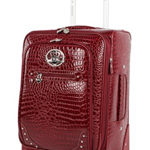 Kathy Van Zeeland Croco PVC Designer Luggage - 4 Piece Softside Expandable Lightweight Spinner Suitcases - Travel Set includes a Dowel and Shopper Bags, 20-Inch Carry On & 28-Inch Suitcase (Burgundy)