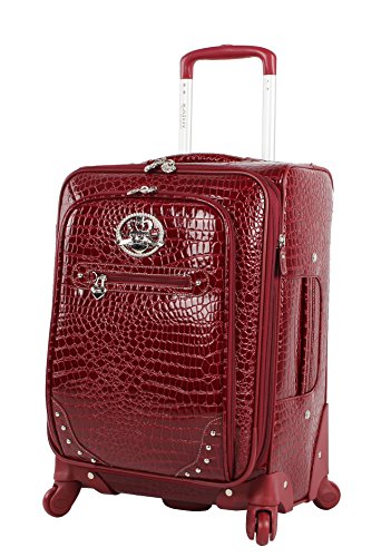 Kathy Van Zeeland Croco PVC Designer Luggage - 4 Piece Softside Expandable Lightweight Spinner Suitcases - Travel Set includes a Dowel and Shopper Bags, 20-Inch Carry On & 28-Inch Suitcase (Burgundy)