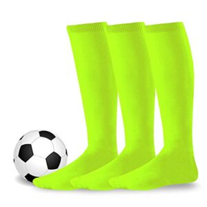 soccer athletic softball baseball sports team cushion socks for kids 3-pairs (youth (5-7), x-small neon green)