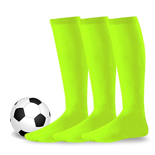 Soccer Athletic Softball baseball Sports Team Cushion Socks for Kids 3-Pairs (Youth (5-7), X-Small Neon Green)