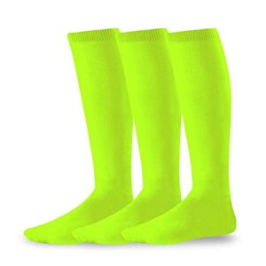 Soccer Athletic Softball baseball Sports Team Cushion Socks for Kids 3-Pairs (Youth (5-7), X-Small Neon Green)