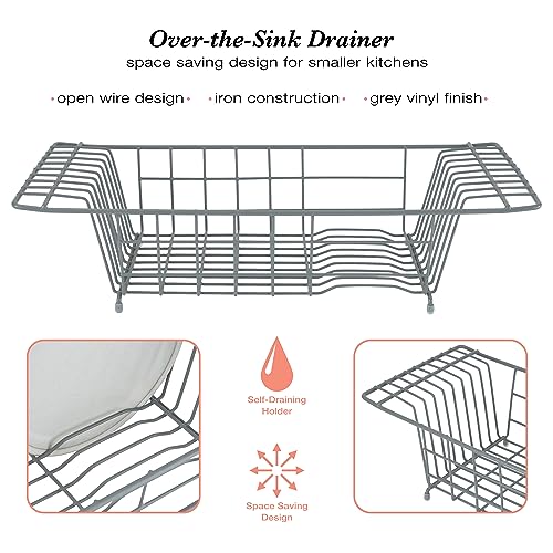 Kitchen Details Sink Dish Drainer Drying Rack | Dimensions: 19. 92" x 7. 99" x 5. 12" | Space Saving | Kitchen | Fits Over Standard Sink | Grey