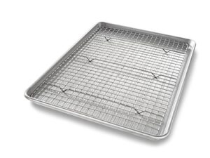 usa pan bakeware half sheet baking pan and bakeable nonstick and cooling rack set, metal