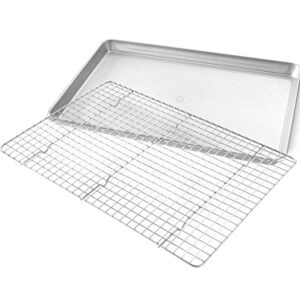 USA Pan Bakeware Half Sheet Baking Pan and Bakeable Nonstick and Cooling Rack Set, Metal