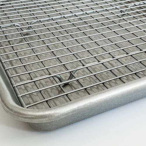 USA Pan Bakeware Half Sheet Baking Pan and Bakeable Nonstick and Cooling Rack Set, Metal