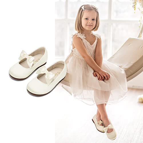 DREAM PAIRS Girls Mary Jane Front Bow Ballerina Flat Dress Shoes, Sophia-22-ivory - 11 Little Kid (Sophia-22)