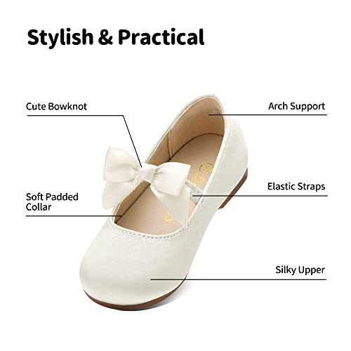 DREAM PAIRS Girls Mary Jane Front Bow Ballerina Flat Dress Shoes, Sophia-22-ivory - 11 Little Kid (Sophia-22)