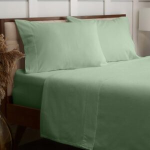 mellanni cotton flannel bed sheets full size - brushed for extra softness & comfort - sage green sheets full size - eco packaging - fitted sheet, flat sheet & 2 pillowcases (full, sage)