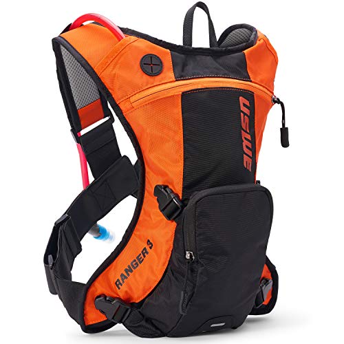 USWE Ranger 3L, Hydration Pack with 2.0L/ 70 oz Water Bladder, Backpack for Enduro and Off-Road Motorcycle, Bounce Free, Orange Black