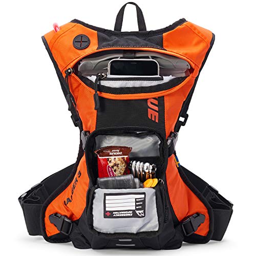 USWE Ranger 3L, Hydration Pack with 2.0L/ 70 oz Water Bladder, Backpack for Enduro and Off-Road Motorcycle, Bounce Free, Orange Black