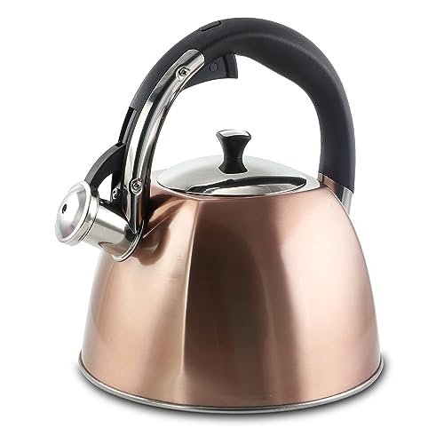 Mr. Coffee Belgrove 2.5 Quart Stainless Steel Whistling Tea Kettle, Square, Metallic Copper