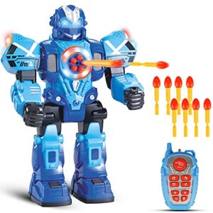 large remote control robot for kids - 10 channel rc toys shoots missiles, walks, talks & dances with flashing lights sounds