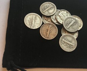10 silver mercury dimes 1916-1945 choice fine