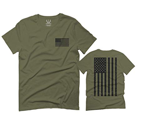 Vintage American Flag United States of America Military Army Marine us Navy USA for Men T Shirt (Olive Green, Large)