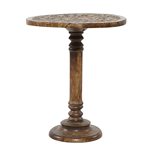 Deco 79 Mango Wood Floral Handmade Intricately Carved Accent Table, 17" x 17" x 21", Dark Brown