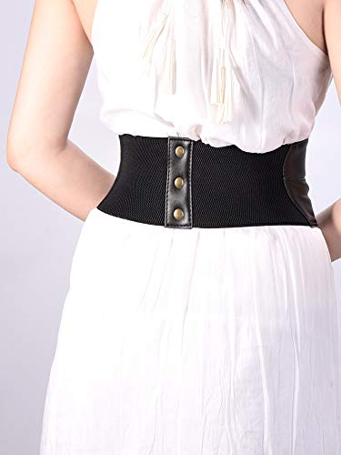 EBOOT Elastic Wide Waist Belt Tied Corset Cinch Belt with Press Button, Black