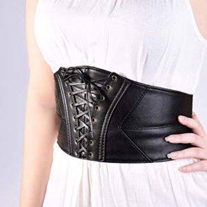 EBOOT Elastic Wide Waist Belt Tied Corset Cinch Belt with Press Button, Black