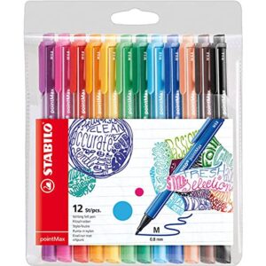 nylon tip writing pen - stabilo pointmax - wallet of 12 - assorted colors