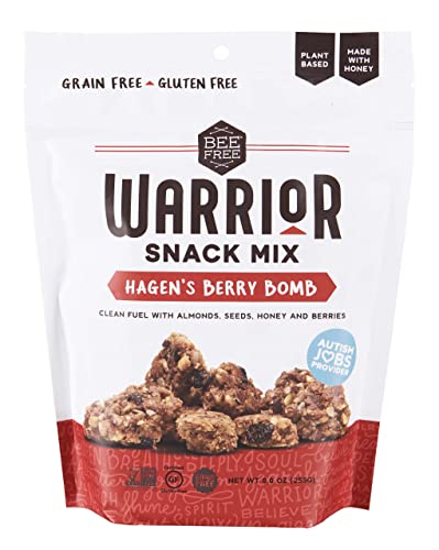 BeeFree Warrior Mix Gluten Free Granola - Soft Chunky Granola Bites | Paleo Granola, Low Carb, Grain Free, Preservative Free, Oat Free | Granola for Yogurt, Low Calorie Snacks | Hagen’s Berry Bomb, 9 Ounce Bag