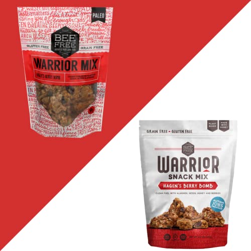 BeeFree Warrior Mix Gluten Free Granola - Soft Chunky Granola Bites | Paleo Granola, Low Carb, Grain Free, Preservative Free, Oat Free | Granola for Yogurt, Low Calorie Snacks | Hagen’s Berry Bomb, 9 Ounce Bag