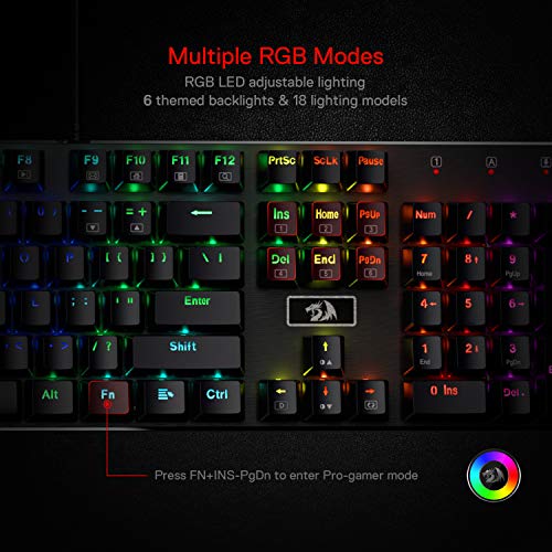 Redragon K556 RGB LED Backlit Wired Mechanical Gaming Keyboard, 104 Keys Hot-Swap Mechanical Keyboard w/Aluminum Base, Upgraded Socket and Noise Absorbing Foams, Soft Tactile Brown Switch